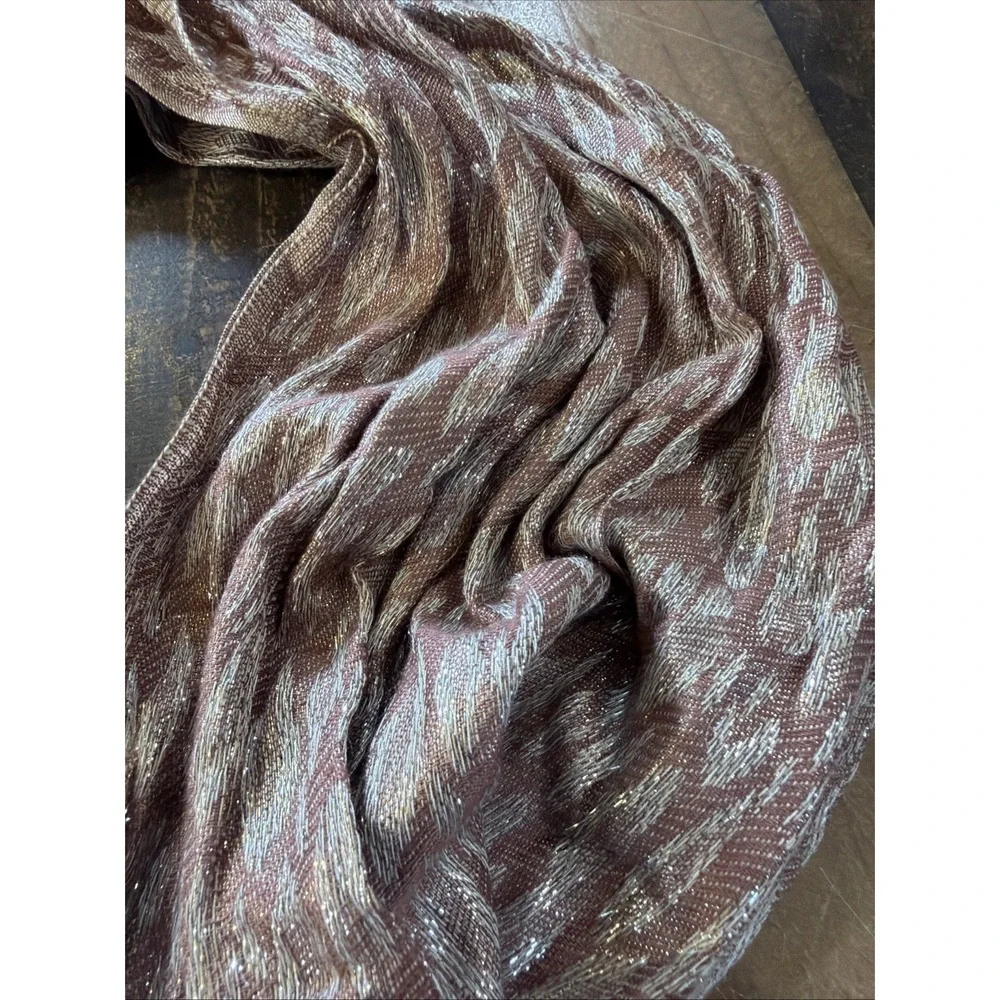 Giftcraft‎ Viscose Scarf Wrap Mauve Pink Silver Shimmer Crinkle Fringe Stole 72